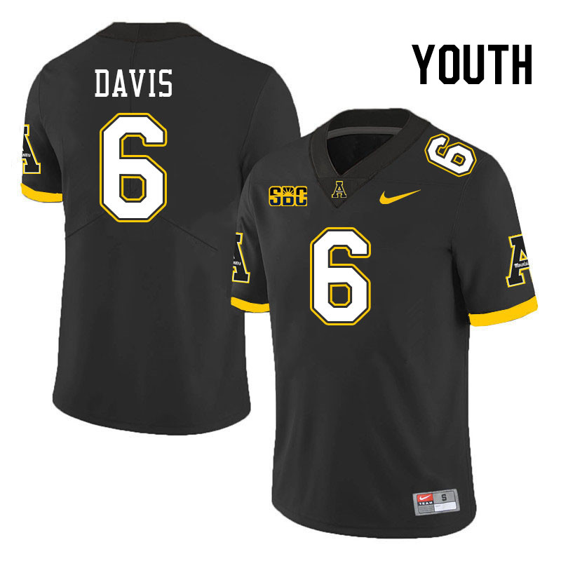 Youth #6 Dashaun Davis Appalachian State Mountaineers College Football Jerseys Stitched Sale-Black